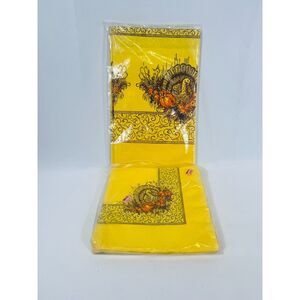 NOS Vintage C.A. Reed Thanksgiving Tablecloth, Napkins Turkey Yellow Fall 1970s